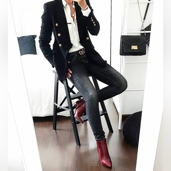 ZARA BLACK BLAZER TWEED WITH GOLD BUTTONS COAT JACKET - Picture 6 of 12